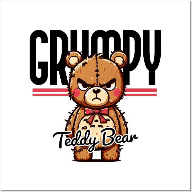 Teddy Bear with a Bad Attitude Cartoon, Art Illustration Wall Art by Casually Fashion Store